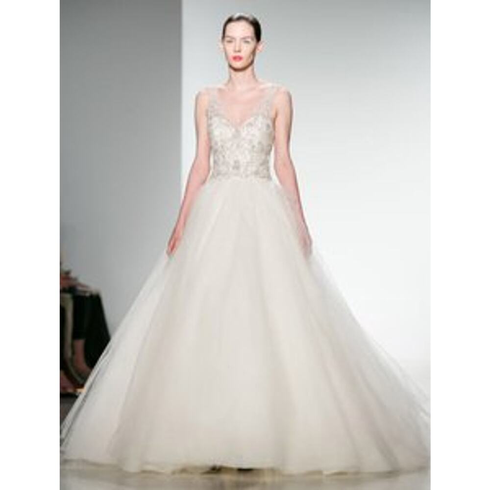 KENNETH POOL Giada K436 V Neck Sleeveless Ballgown Beaded Tulle Wedding Dress 10
